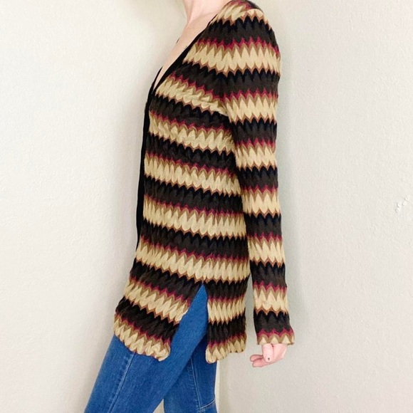 Vintage Y2K Exclusively Misook Brown Neutral Chevron Long Cardigan - Picture 3 of 7